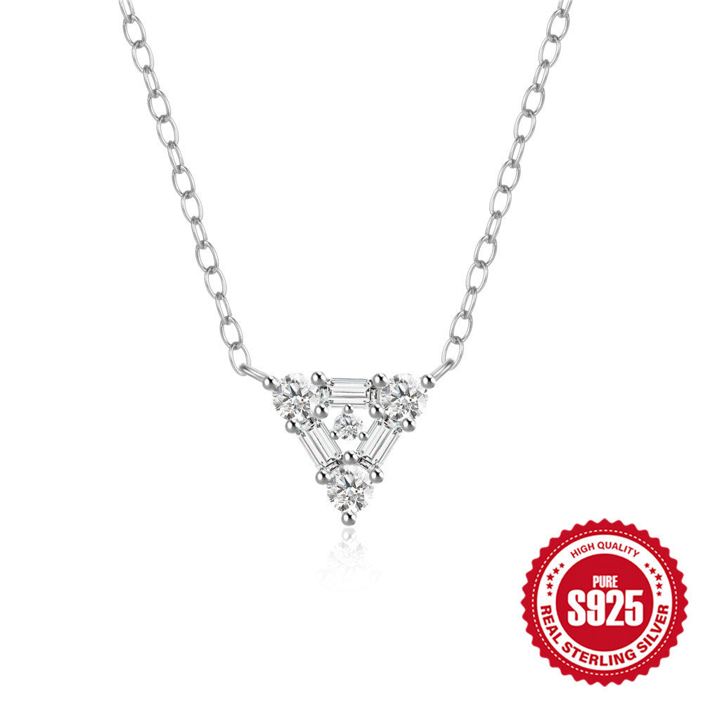 Noxypera S925 Sterling Silver Triangle Diamond Necklace