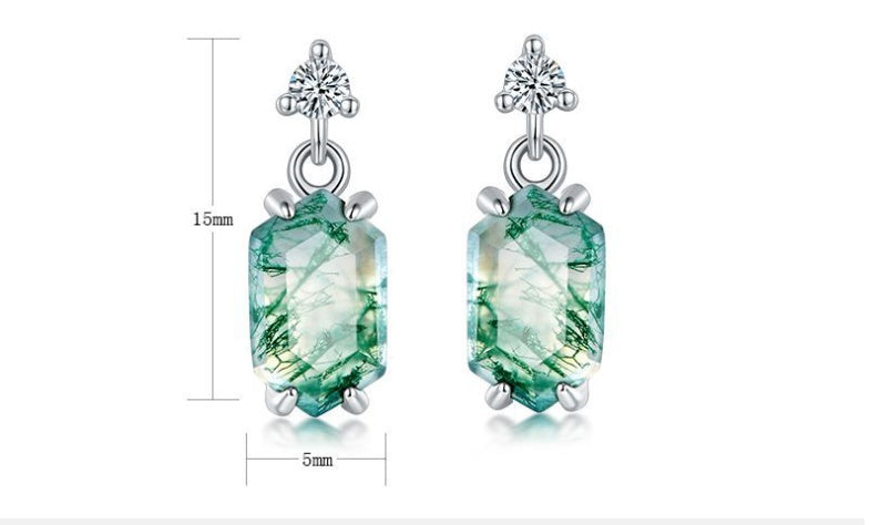 Noxypera Luxury Natural Agate Claw Inlaid Green Moss Eardrops