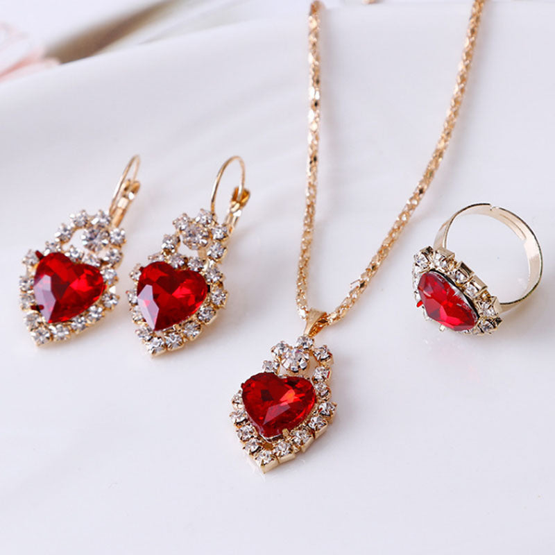 Noxypera Water Drop Rhinestone Necklace Earrings Ring Set