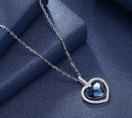 Noxypera S925 Sterling Silver Diamond Heart Crystal Necklace