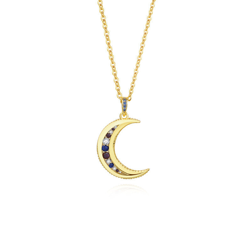 Noxypera 925 Sterling Silver Moon Zircon Pendant Necklace