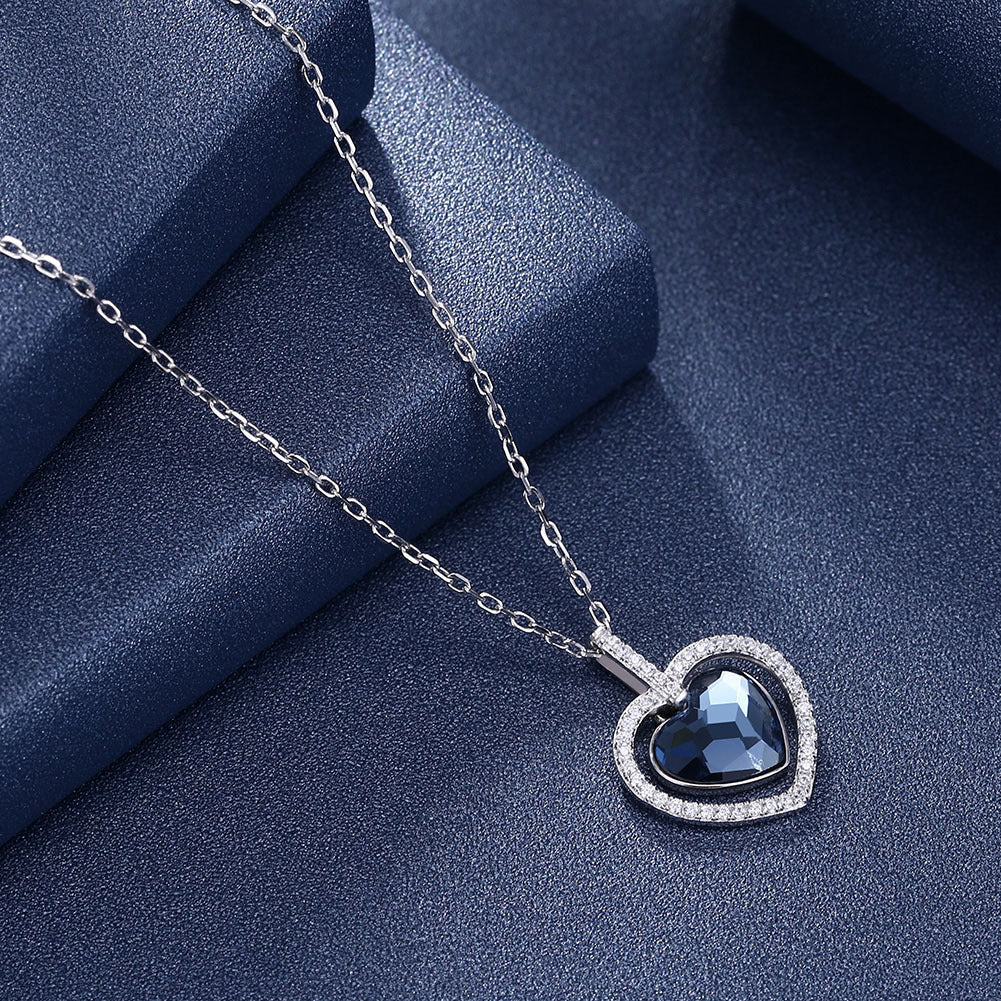 Noxypera S925 Sterling Silver Diamond Heart Crystal Necklace
