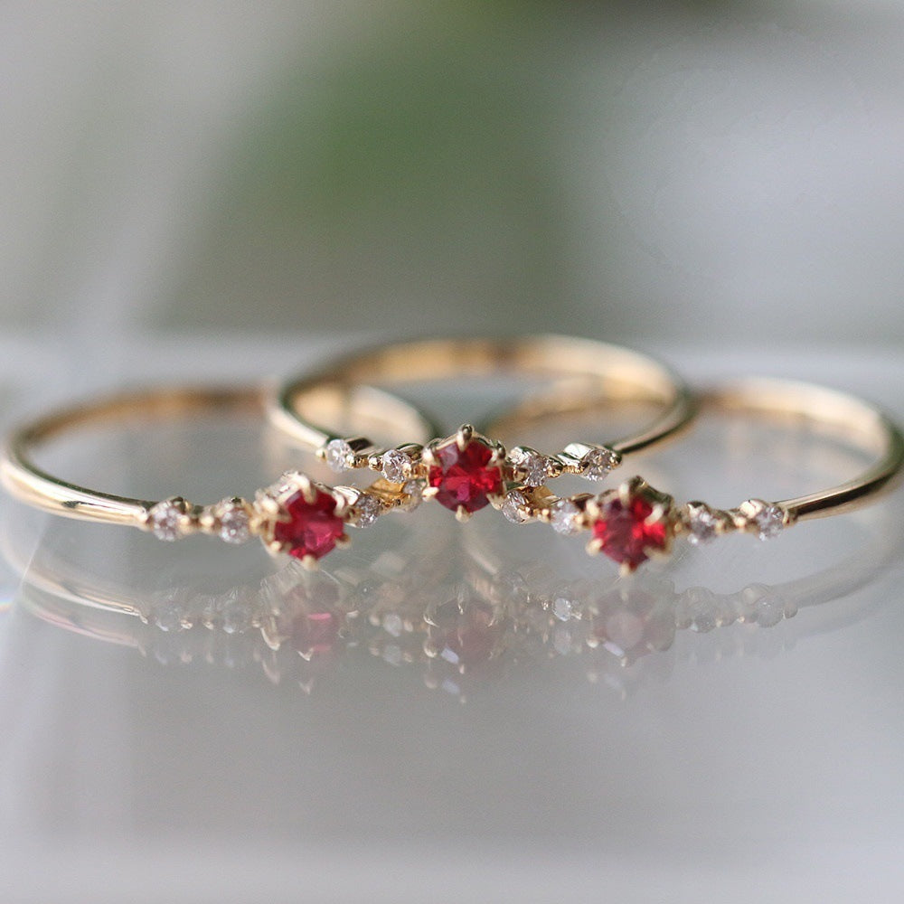 Noxypera 16k Gold Engagement Wedding Ruby with Diamonds Ring