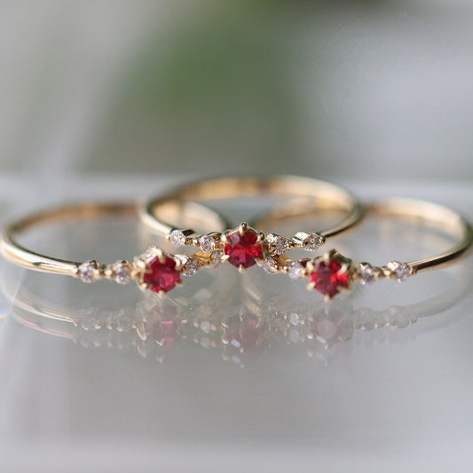 Noxypera 16k Gold Engagement Wedding Ruby with Diamonds Ring
