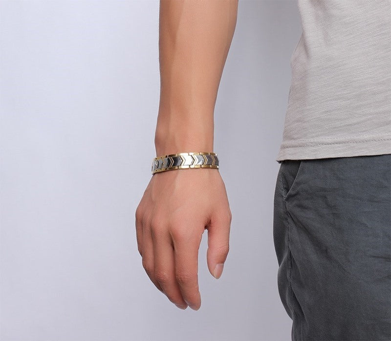 Noxypera Titanium Steel Gold Double Row Magnet Bracelet