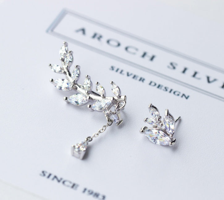 Noxypera 925 Silver Diamond Leaves Earrings