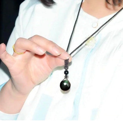 Noxypera Natural Obsidian Pearl Pendant Necklace