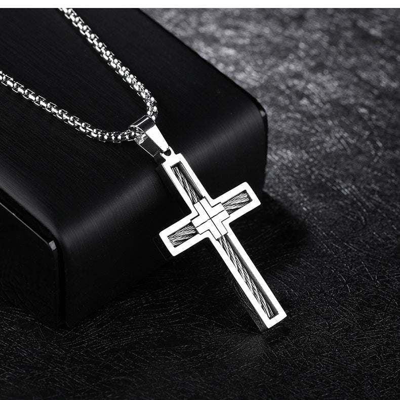 Noxypera Titanium Steel Wire Cross Men's Necklace
