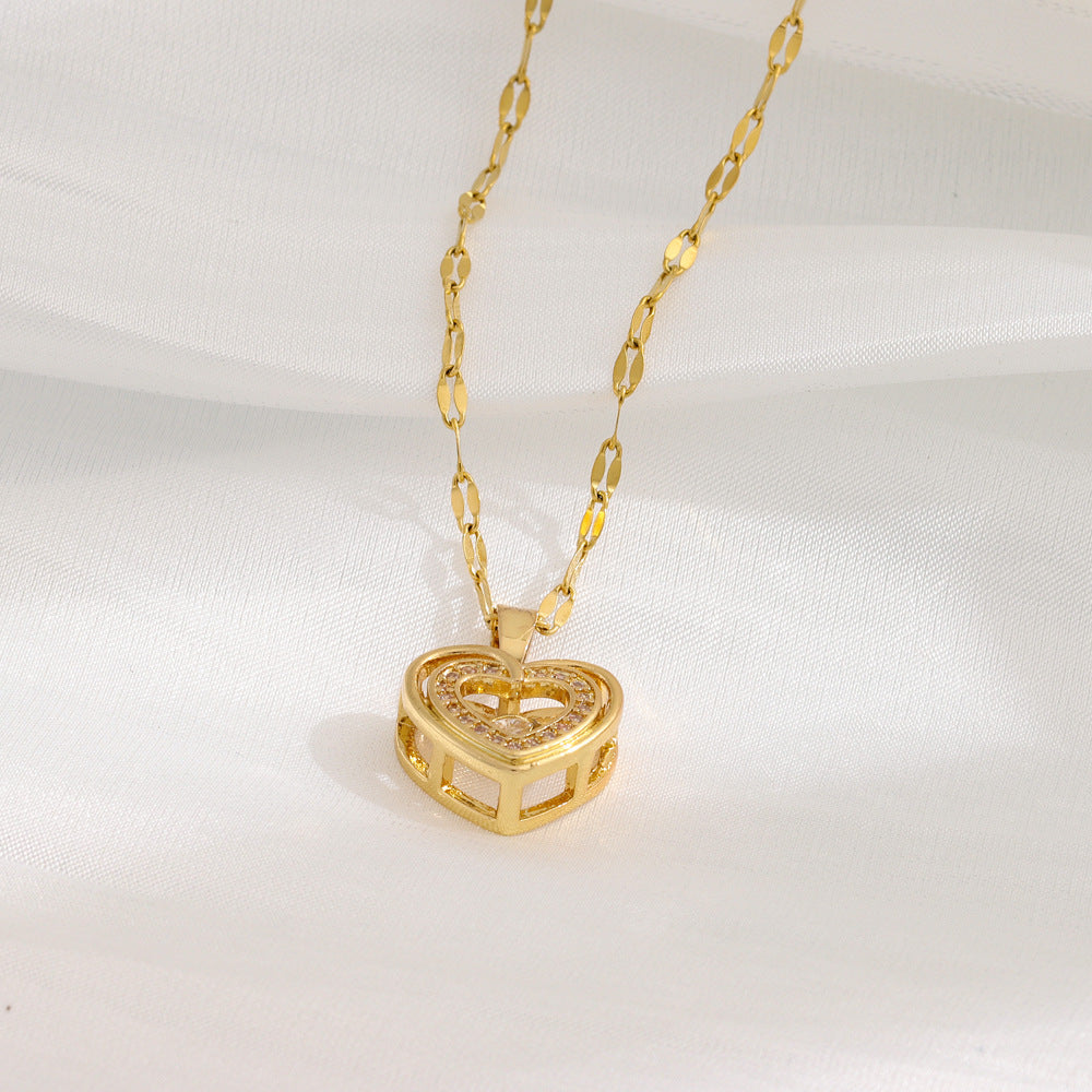 Noxypera Titanium Steel Double-layer Love Necklace With Rhinestones