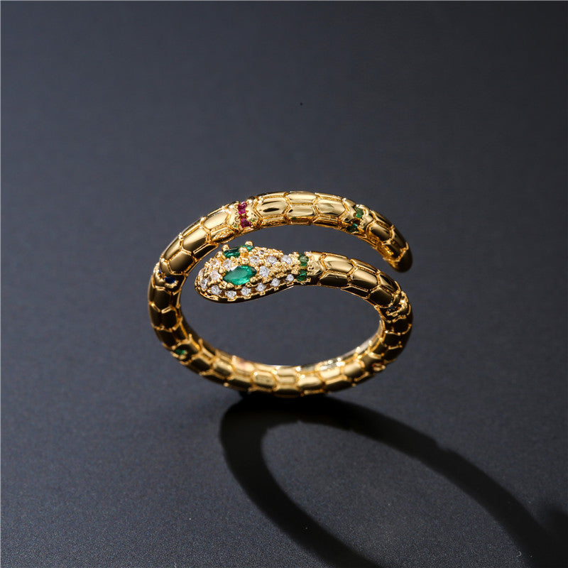 Noxypera Snake Shiny Cubic Zirconia Adjustable Ring
