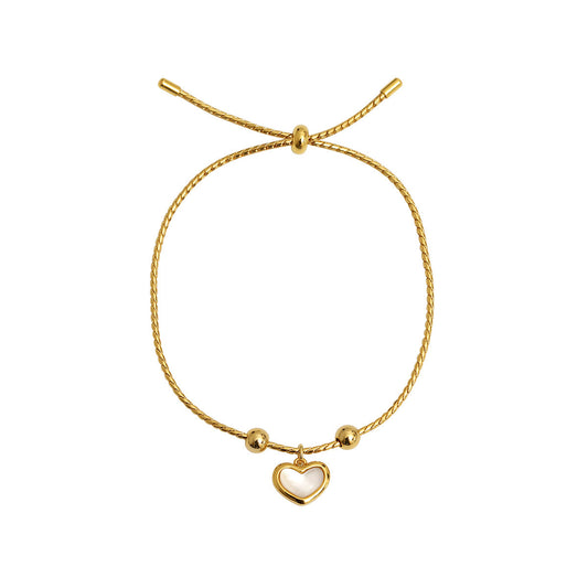 Noxypera Pullable Bead Adjustable Shell White Fritillary Peach Heart Love Bracelet Necklace Set
