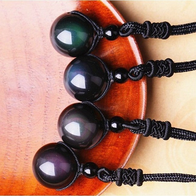 Noxypera Natural Obsidian Pearl Pendant Necklace