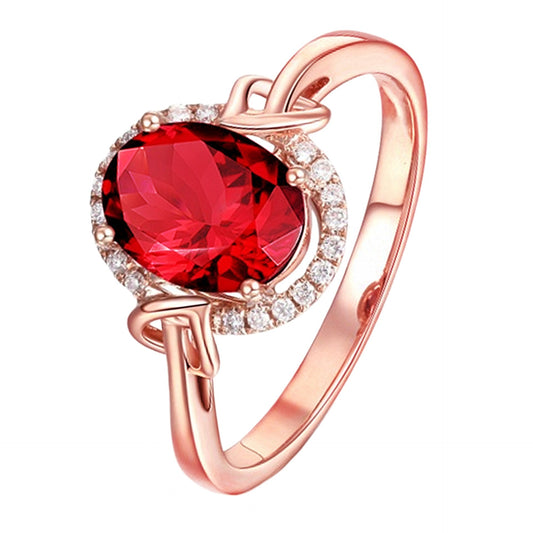 Noxypera 18k Rose Gold Plated Red Ruby Crystal Ring