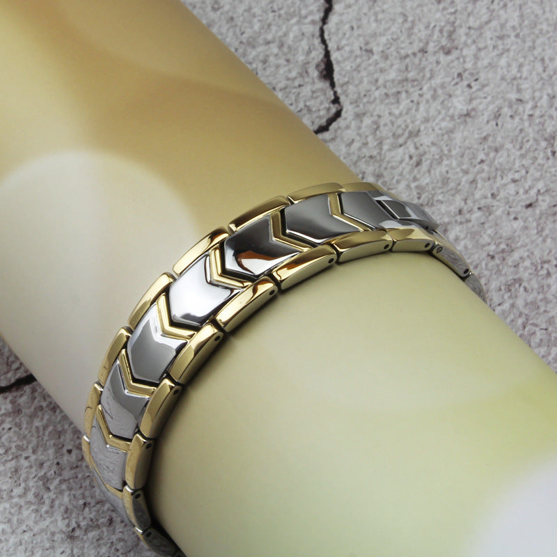 Noxypera Titanium Steel Gold Double Row Magnet Bracelet
