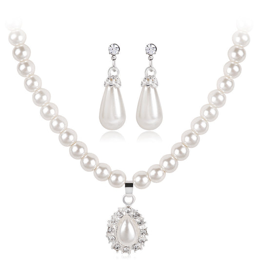 Noxypera Drop Pearl Necklace Earrings Set