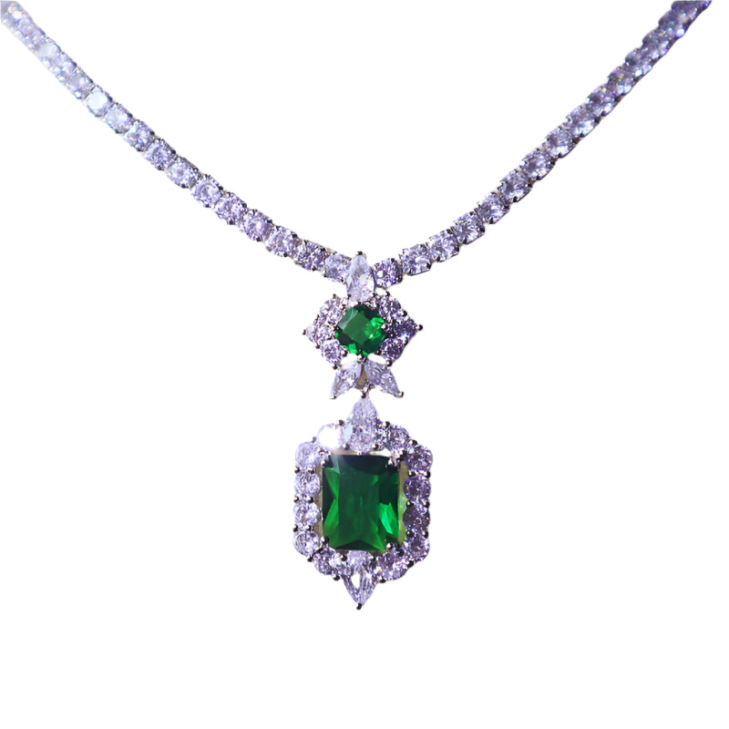 Noxypera Dark Green Pendant Necklace Earring Set