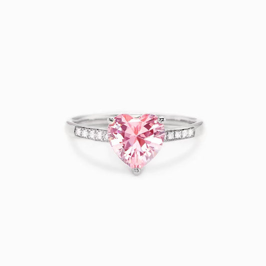 Noxypera S925 Sterling Silver Pink Heart Love Ring