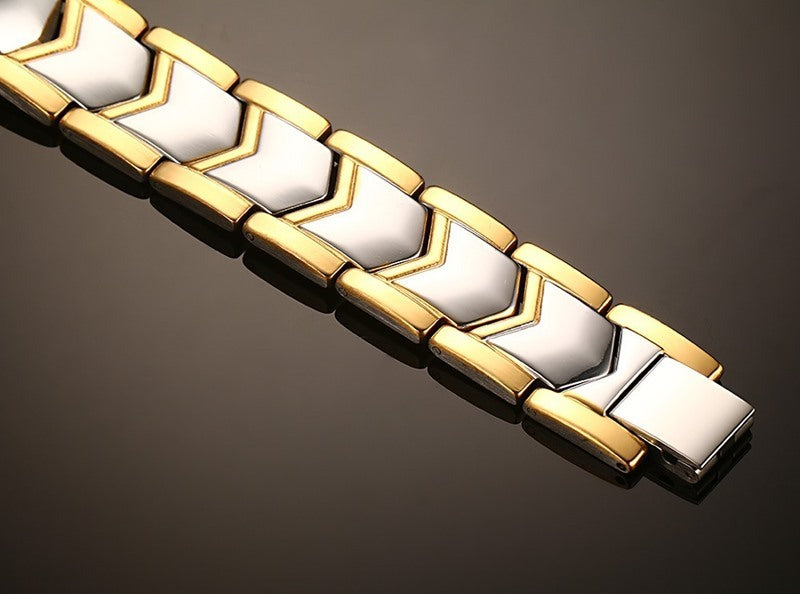 Noxypera Titanium Steel Gold Double Row Magnet Bracelet
