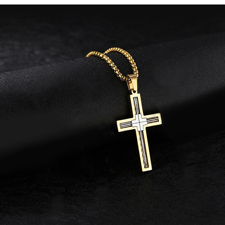 Noxypera Titanium Steel Wire Cross Men's Necklace