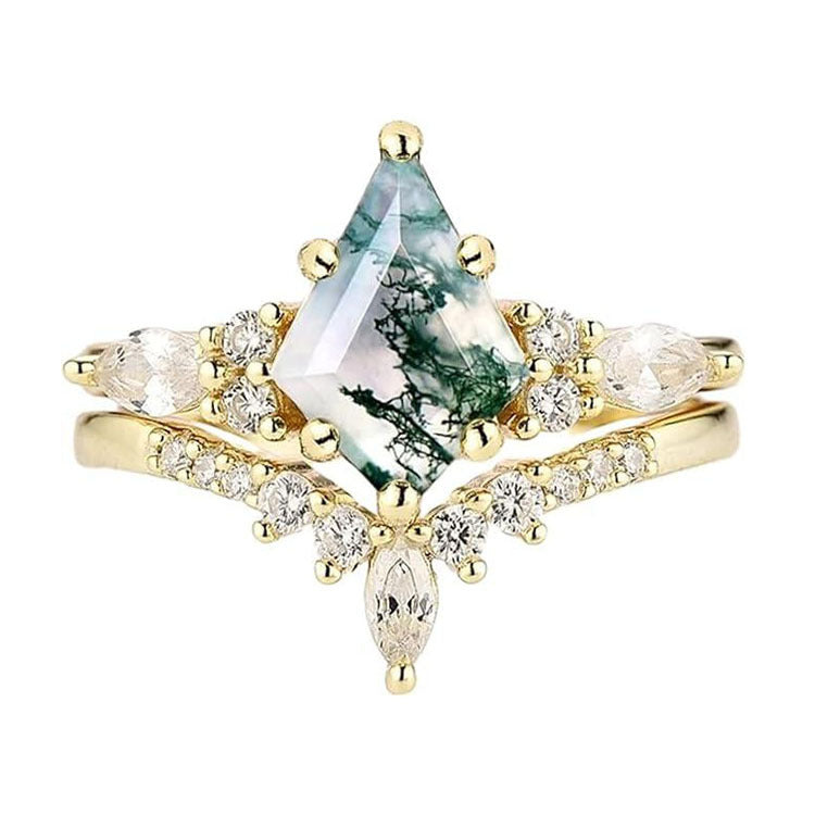 Noxypera Natural Green Moss Stone Agate Ring
