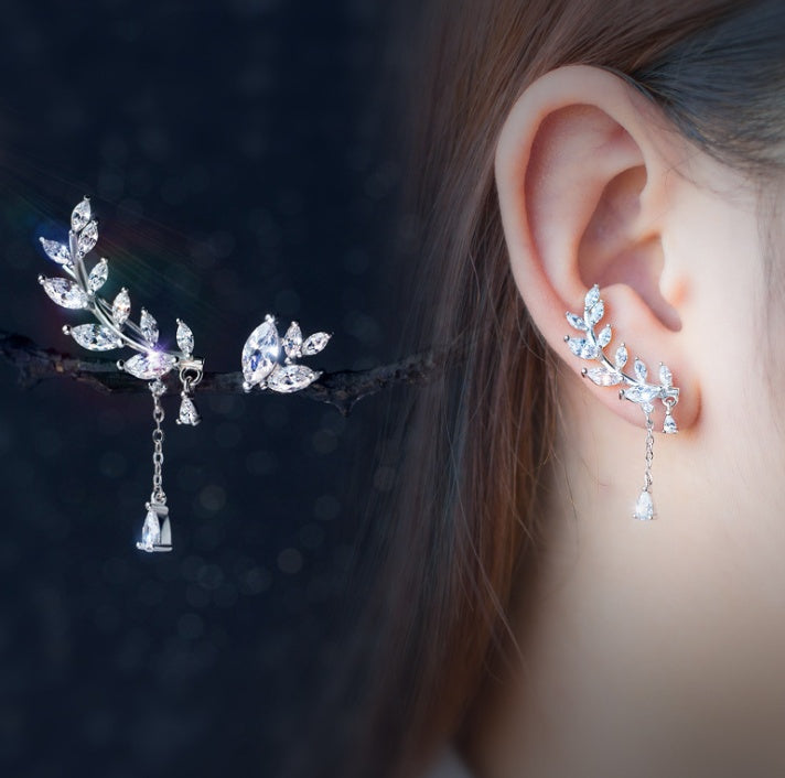Noxypera 925 Silver Diamond Leaves Earrings