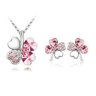 Noxypera Four-Leaf Crystal Necklace Earrings Set