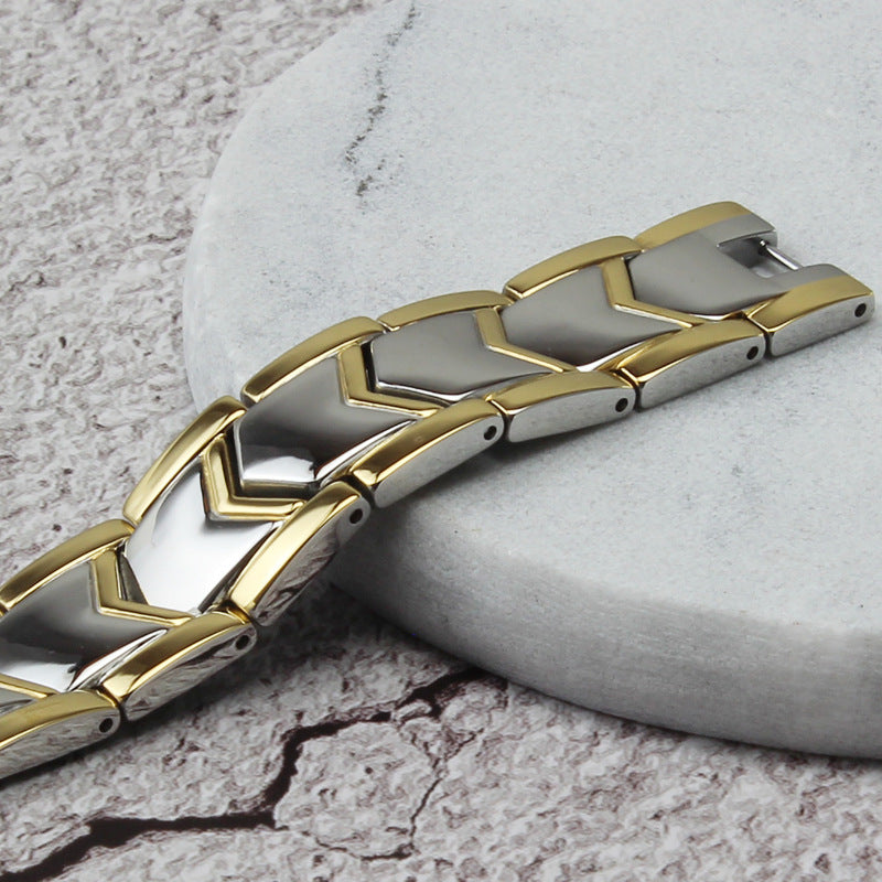 Noxypera Titanium Steel Gold Double Row Magnet Bracelet