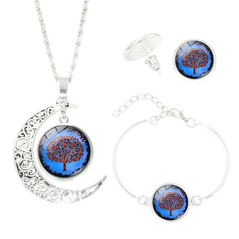 Noxypera Tree of Life Time Gemstone Earrings Necklace Set