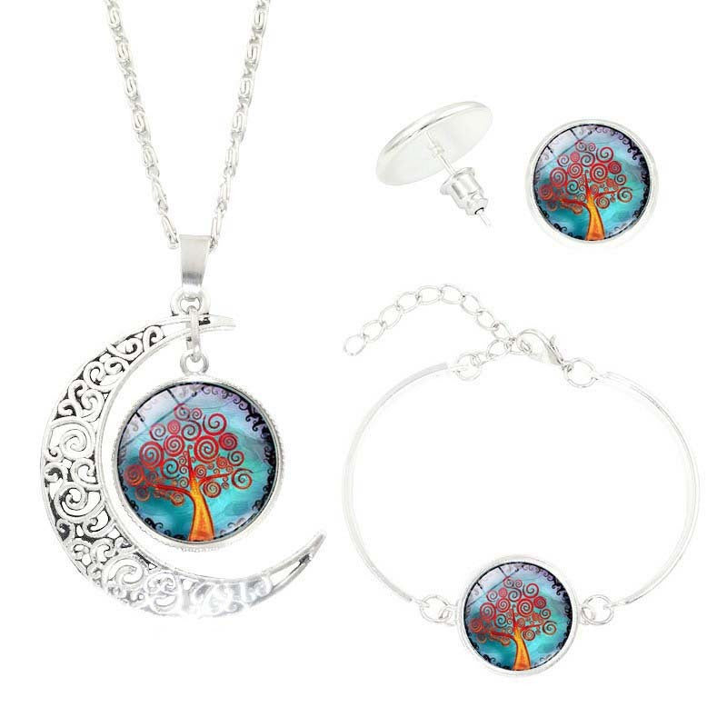 Noxypera Tree of Life Time Gemstone Earrings Necklace Set