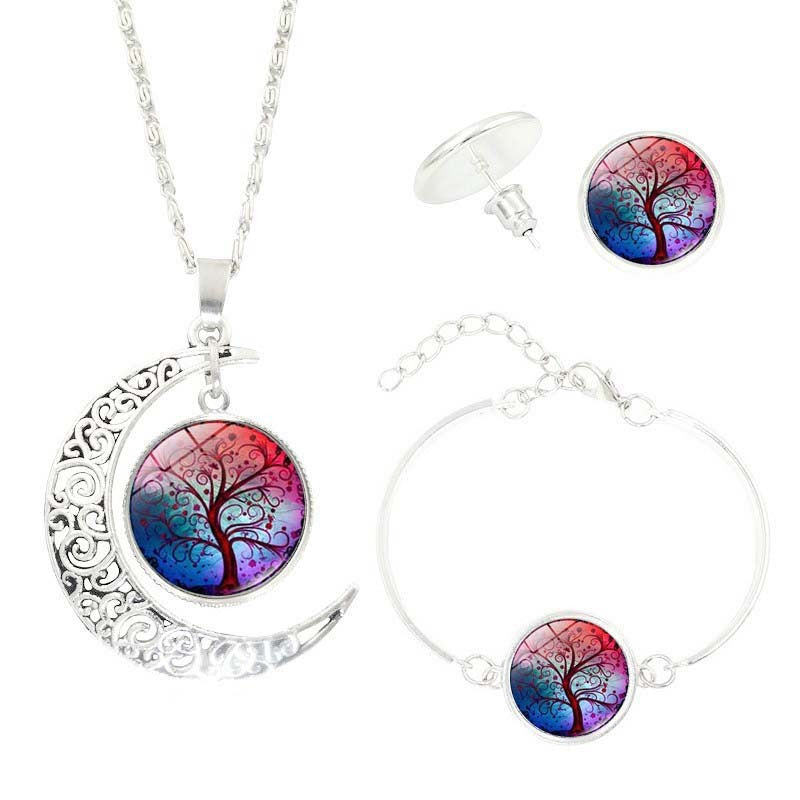 Noxypera Tree of Life Time Gemstone Earrings Necklace Set