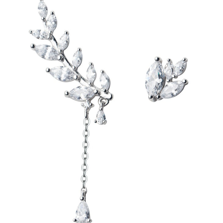 Noxypera 925 Silver Diamond Leaves Earrings