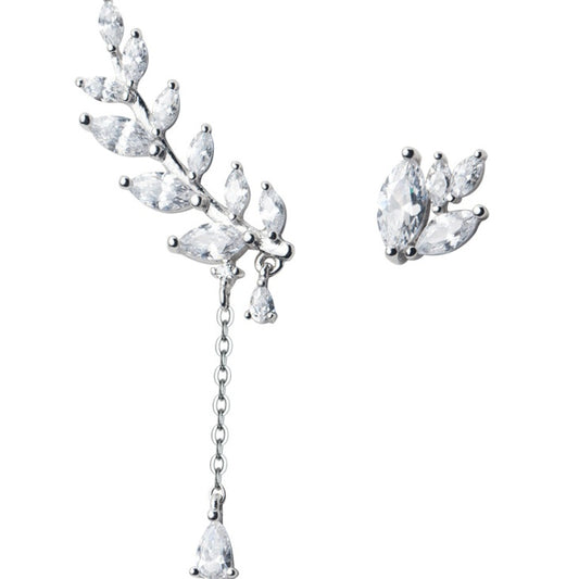 Noxypera 925 Silver Diamond Leaves Earrings