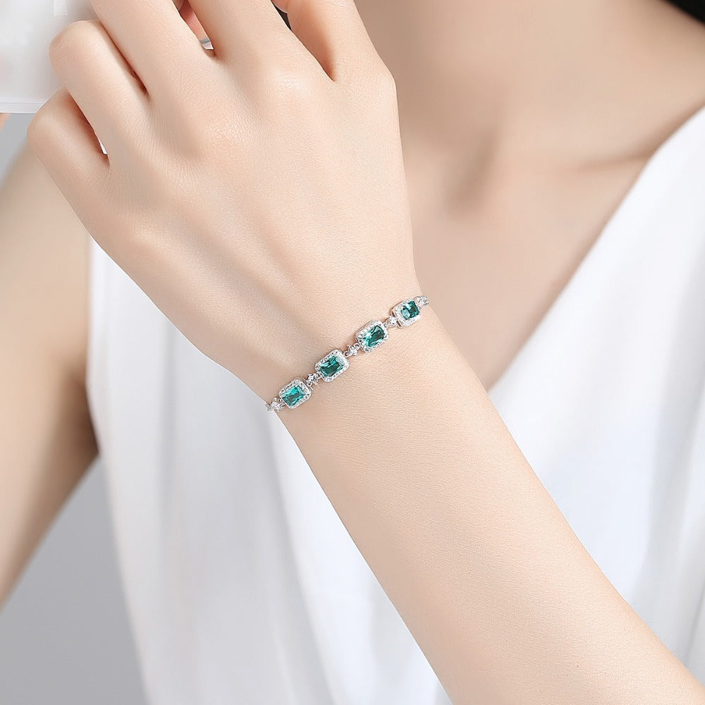 Noxypera 925 Sterling Silver Emerald Bracelet