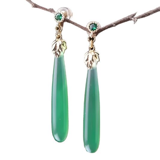 Noxypera Chalcedony Green Agate Stud Earrings
