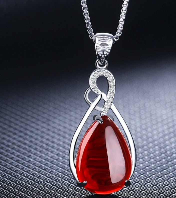 925 Silver Green  Emerald Chalcedony Pendant Necklace