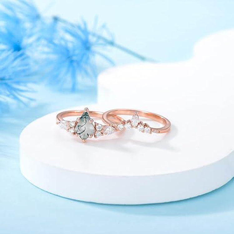 Noxypera Natural Green Moss Stone Agate Ring