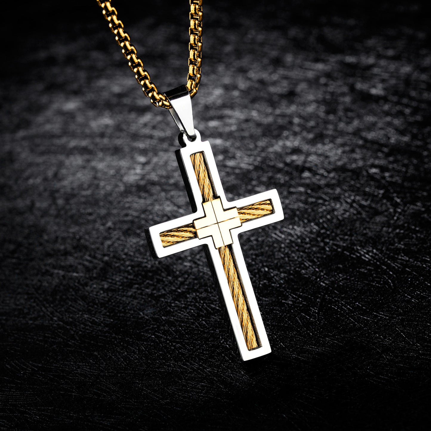 Noxypera Titanium Steel Wire Cross Men's Necklace