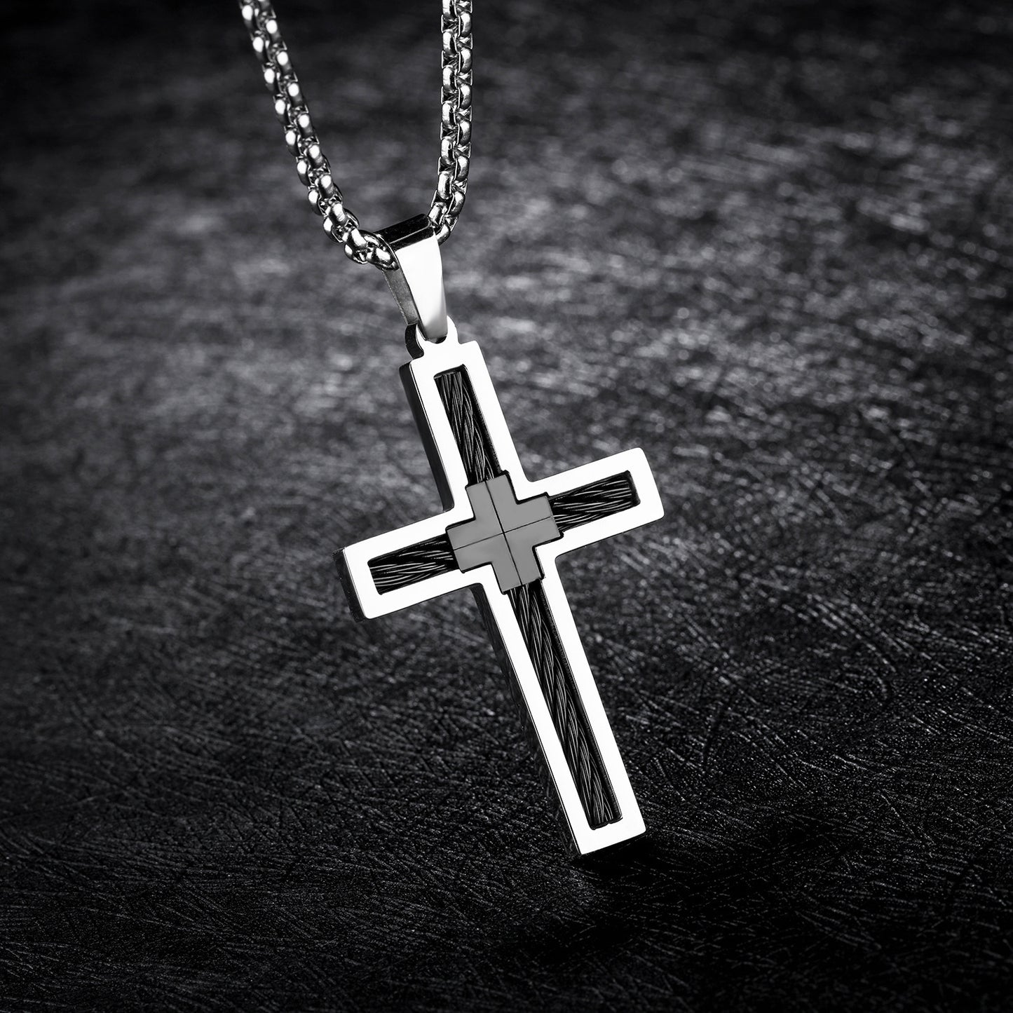 Noxypera Titanium Steel Wire Cross Men's Necklace