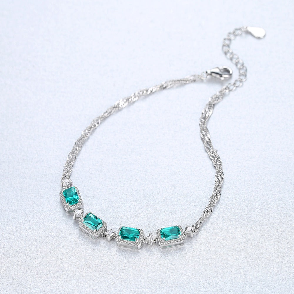 Noxypera 925 Sterling Silver Emerald Bracelet