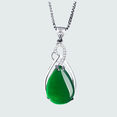 925 Silver Green  Emerald Chalcedony Pendant Necklace