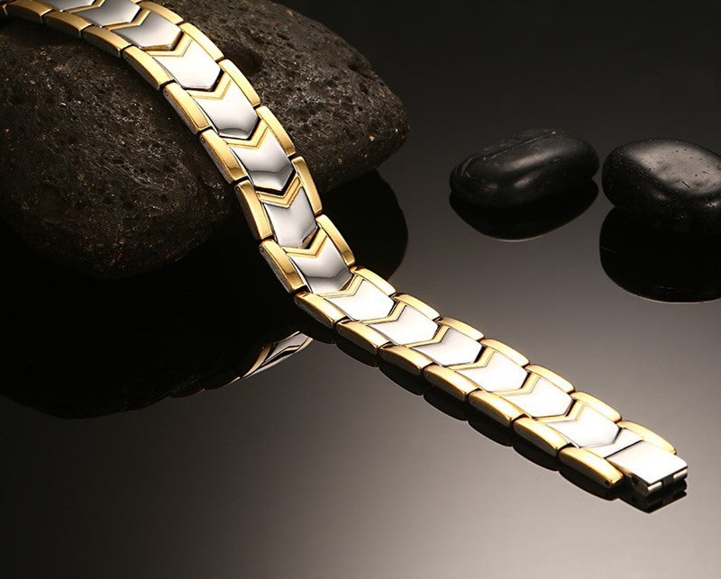 Noxypera Titanium Steel Gold Double Row Magnet Bracelet