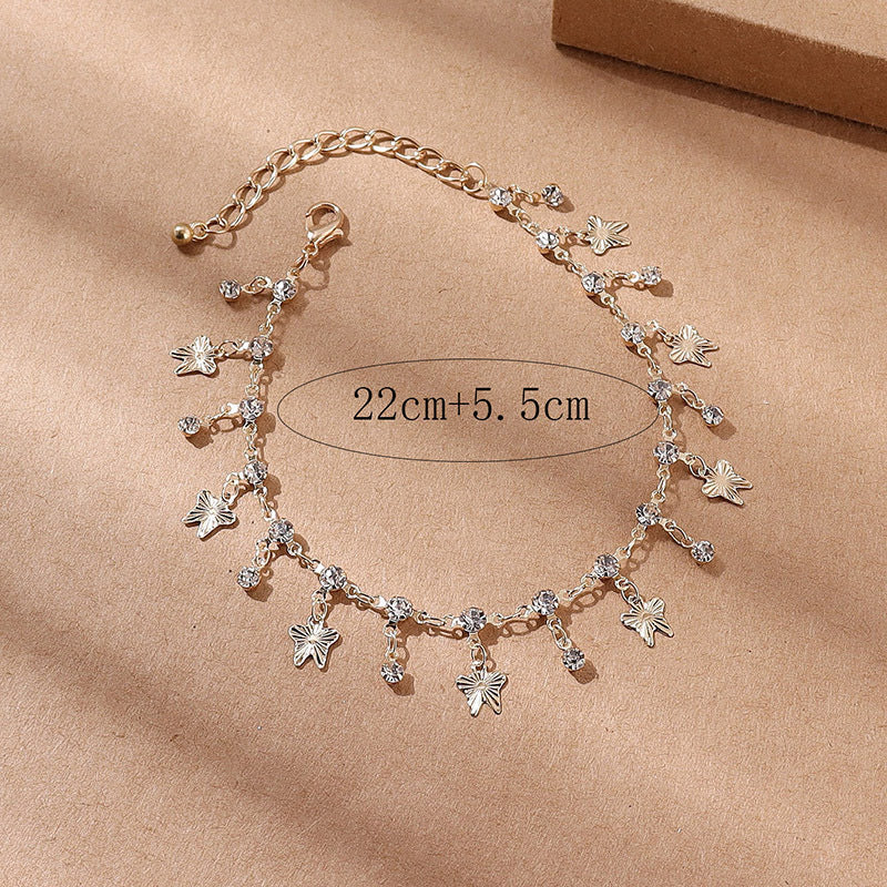 Noxpyera Anklet Necklace Butterfly Tassel Colorful Oil Flowers Leaves