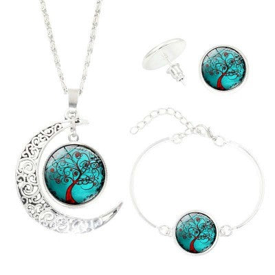 Noxypera Tree of Life Time Gemstone Earrings Necklace Set