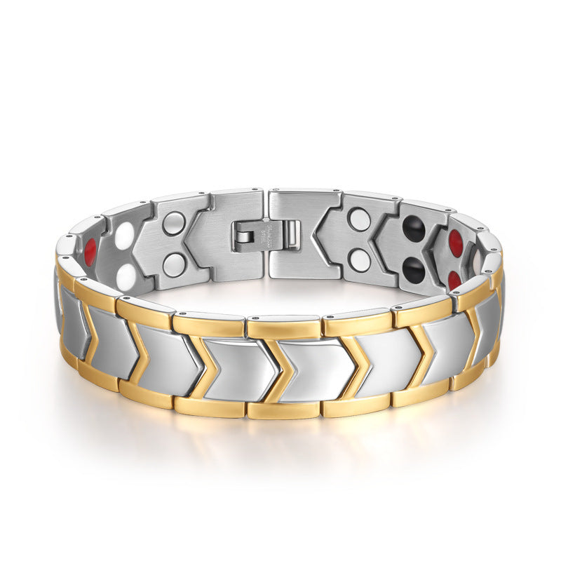 Noxypera Titanium Steel Gold Double Row Magnet Bracelet