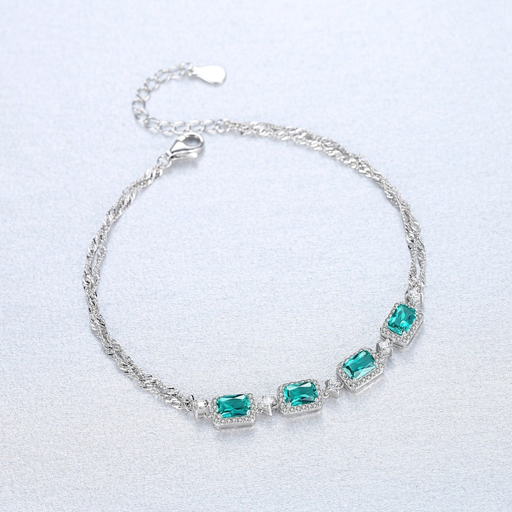 Noxypera 925 Sterling Silver Emerald Bracelet