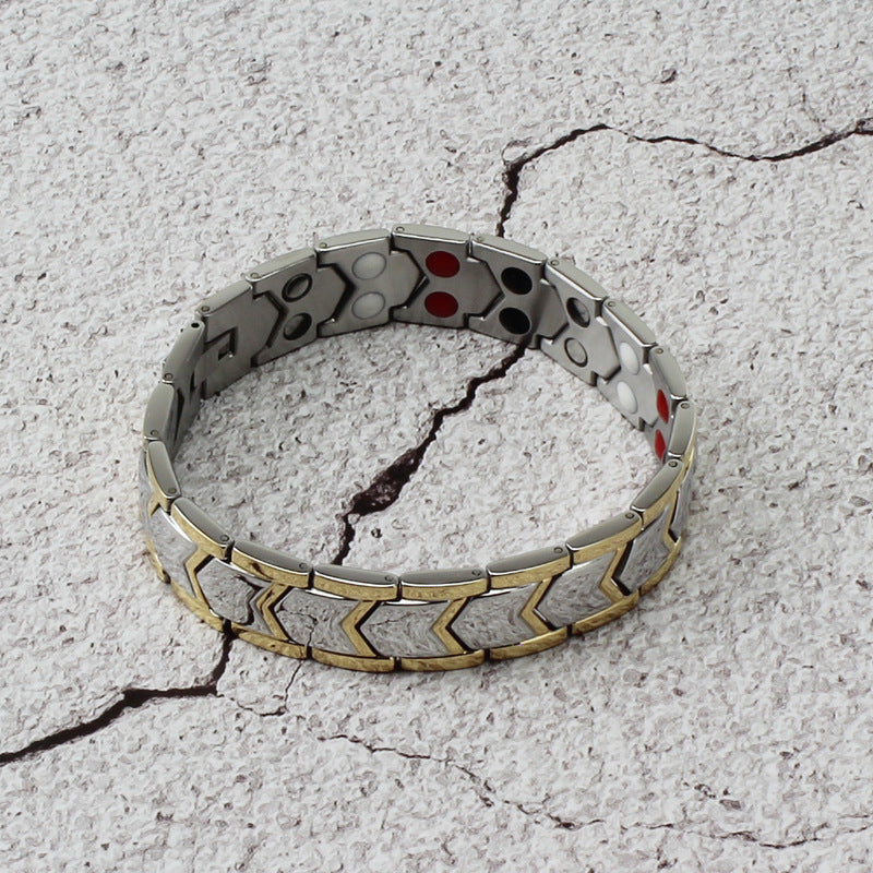 Noxypera Titanium Steel Gold Double Row Magnet Bracelet