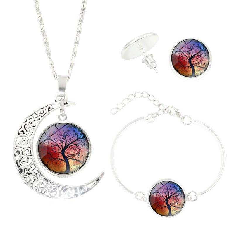 Noxypera Tree of Life Time Gemstone Earrings Necklace Set