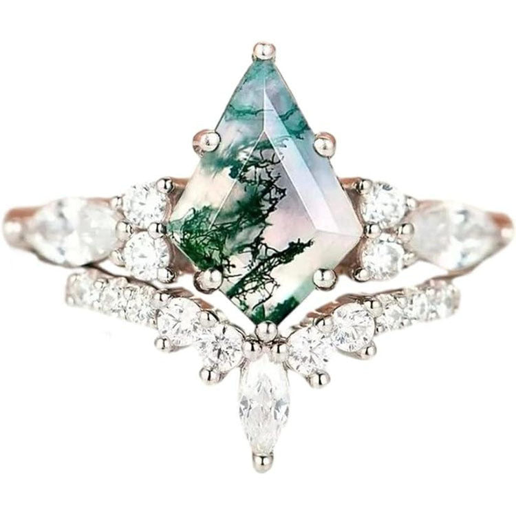 Noxypera Natural Green Moss Stone Agate Ring