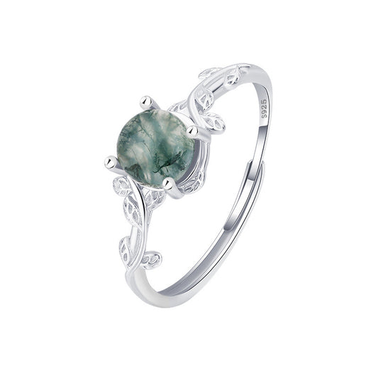 Noxypera S925 Silver Green Moss Agate Stone Ring