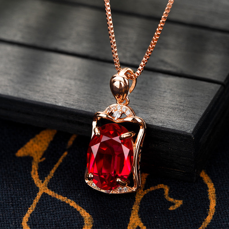 Noxypera Rose Gold Square Ruby Pendant Necklace